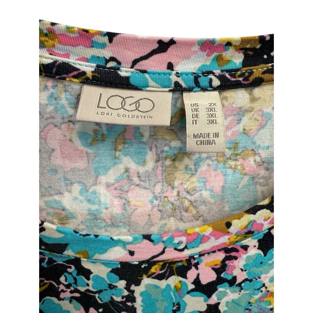 Lori Goldstein LOGO Top Women 2X Blue Floral Pockets Lagenlook Asymmetric Tunic - Picture 6 of 6